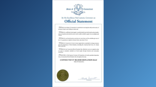 Governor recognizes September 4 as National Blood Donation Day in Connecticut